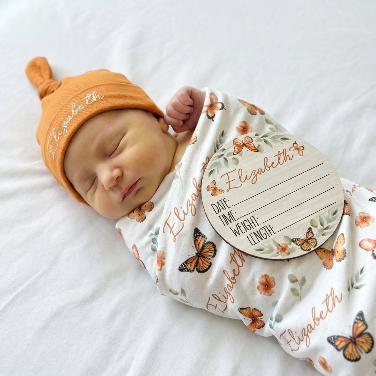 Personalized Swaddle in Orange Butterfly