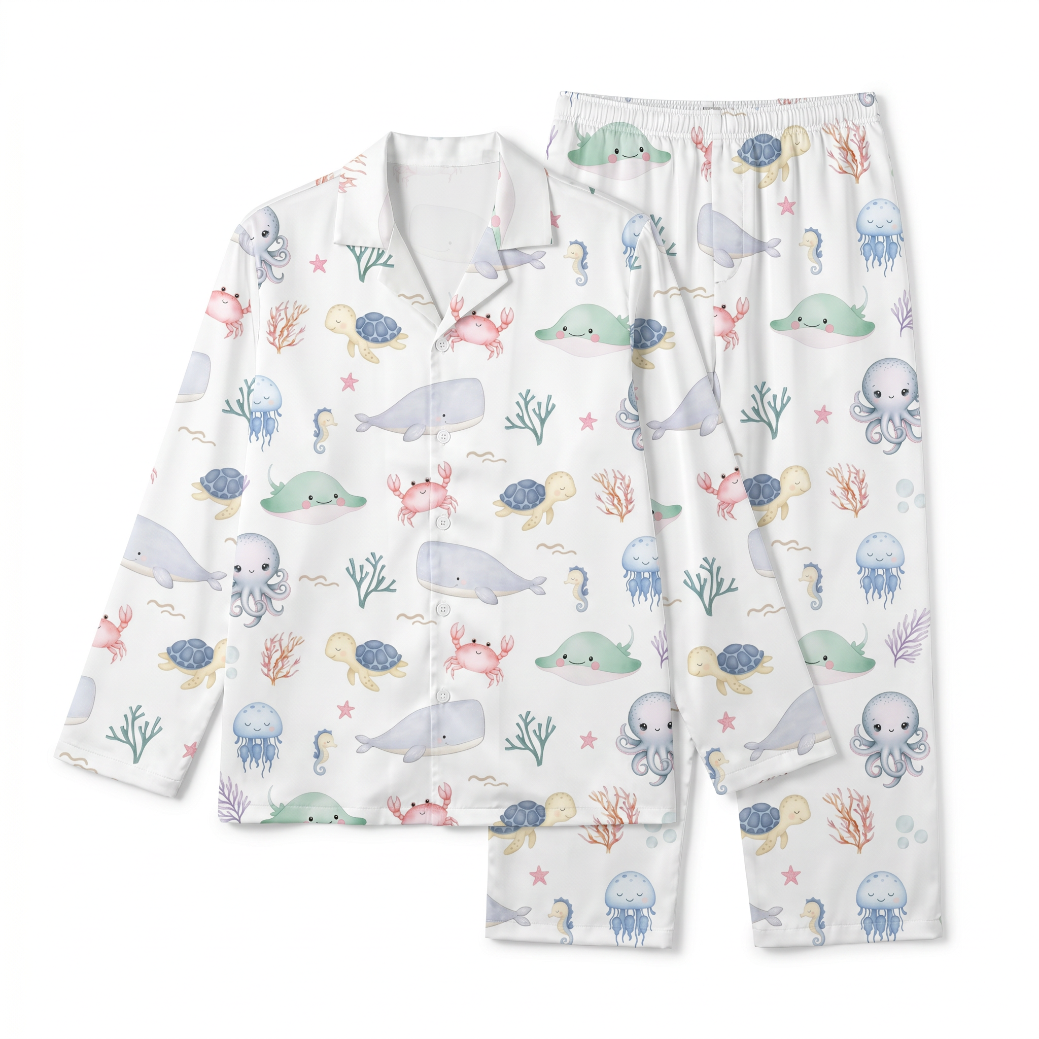 Long-sleeved Men's Pajama Set in Sea Animals