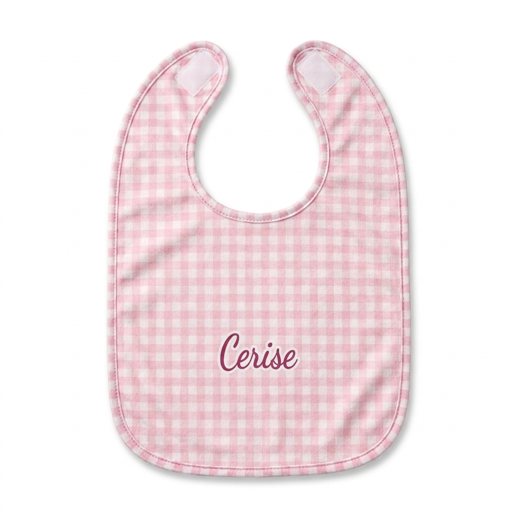Personalized Bib and Burp Cloths in Cherry Blossom Gingham