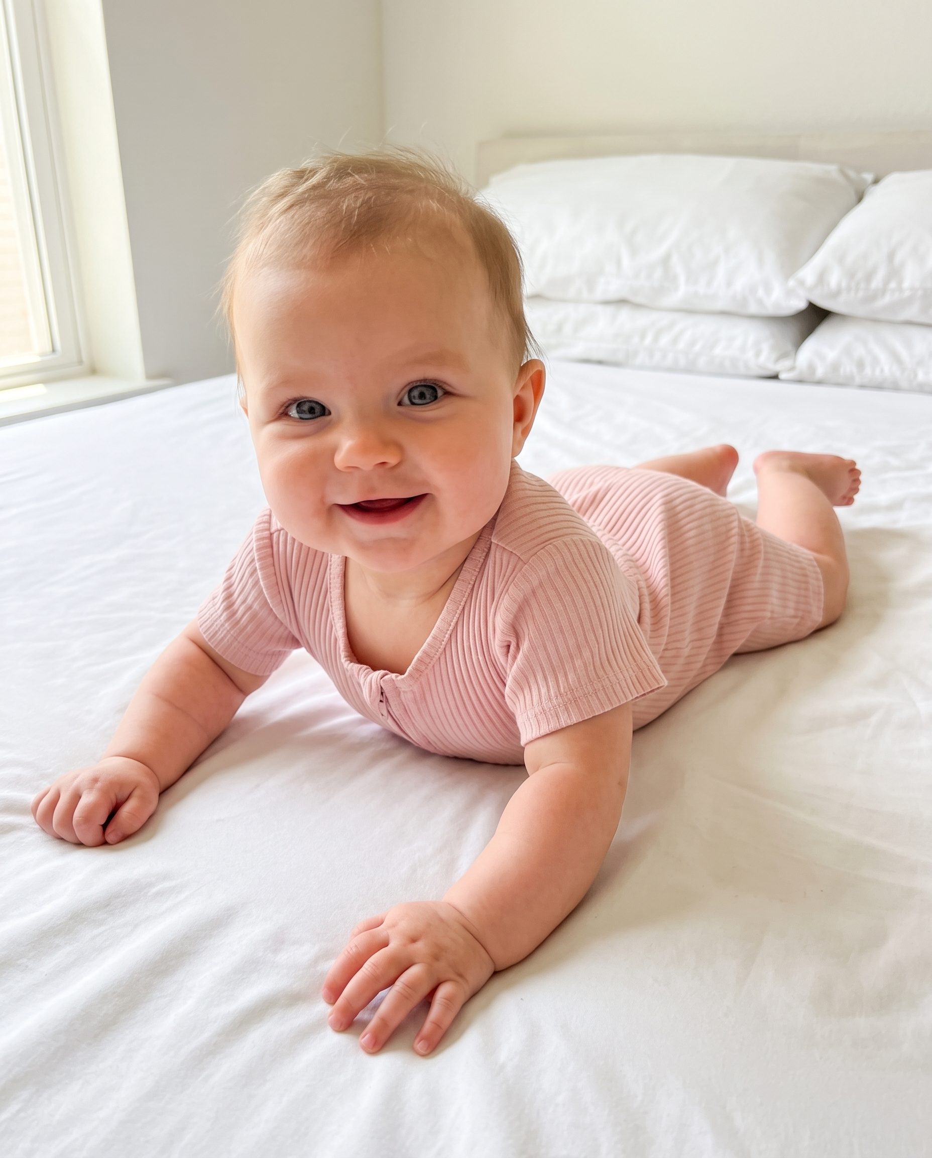 Short-sleeved Ribbed Zip Romper in Pink