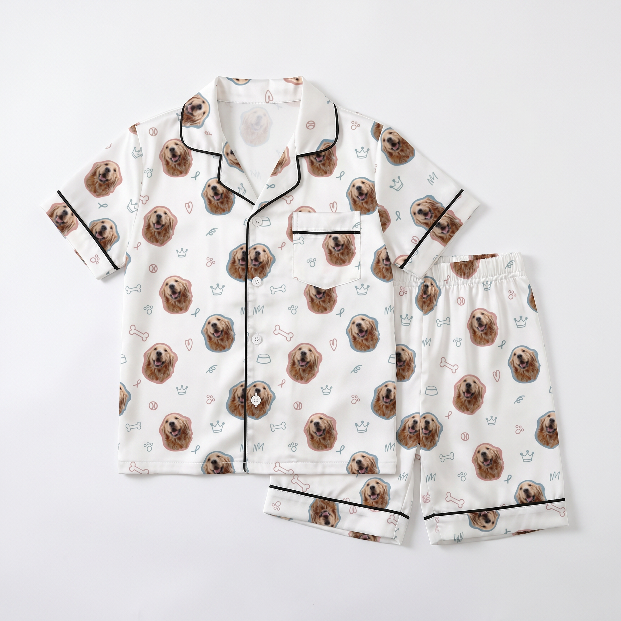 Short-sleeved Kid's Pajama Set in Puppy Portrait