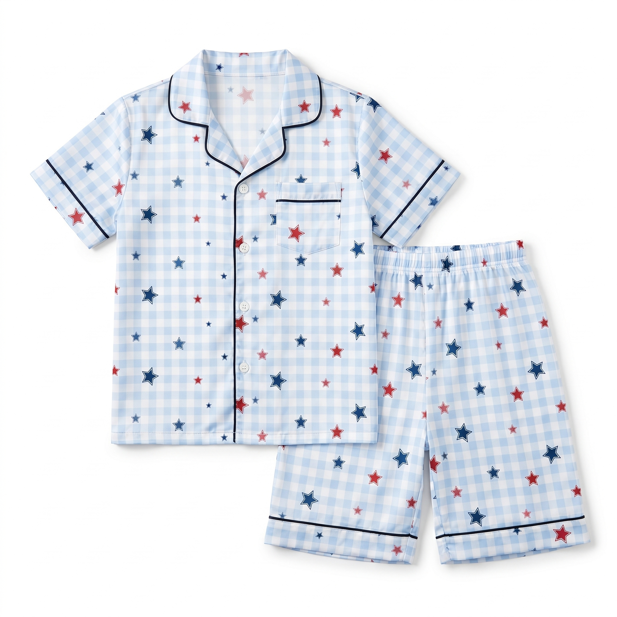 Short-sleeved Kid's Pajama Set in Red, Blue and Star