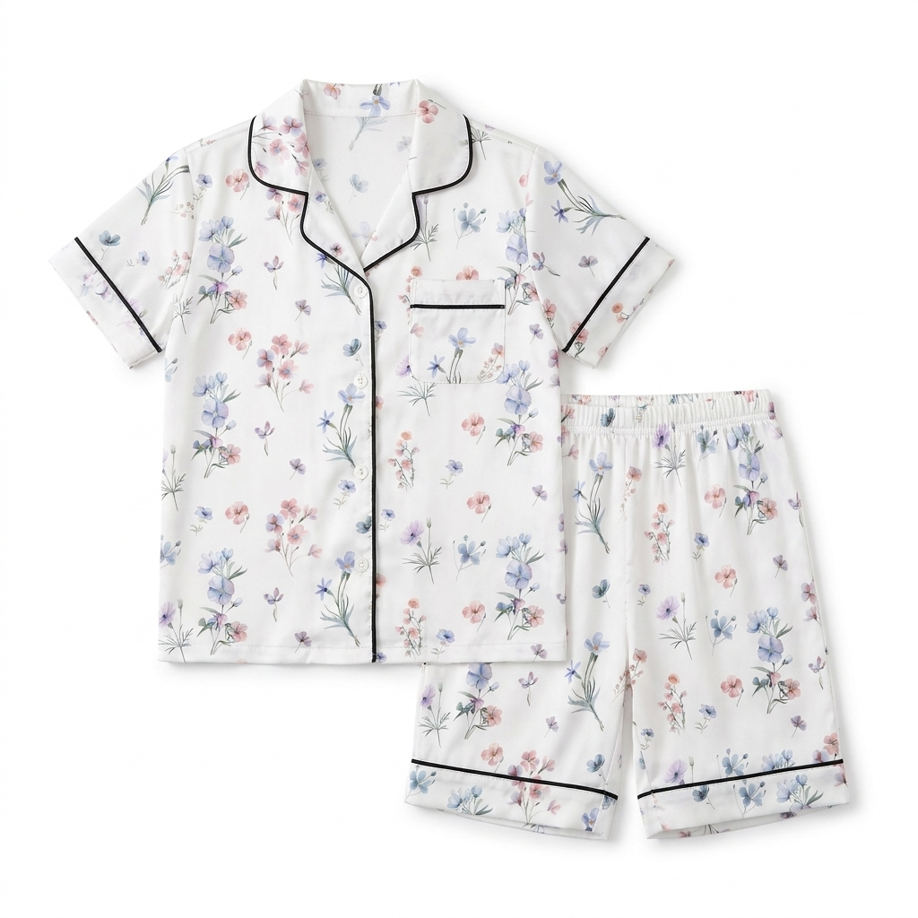 Short-sleeved Kid's Pajama Set in Pretty Wildflower
