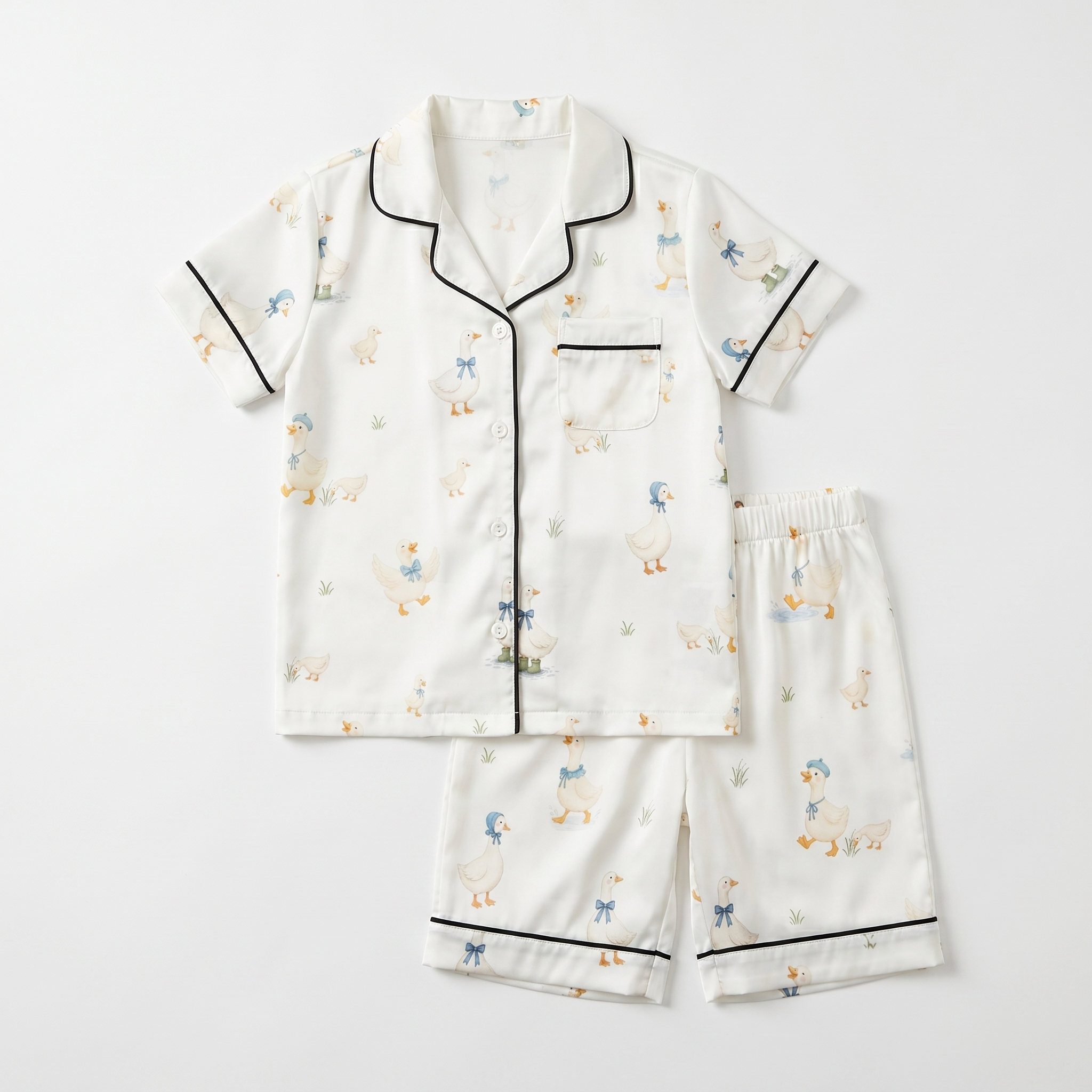 Short-sleeved Kid's Pajama Set in Silly Goose