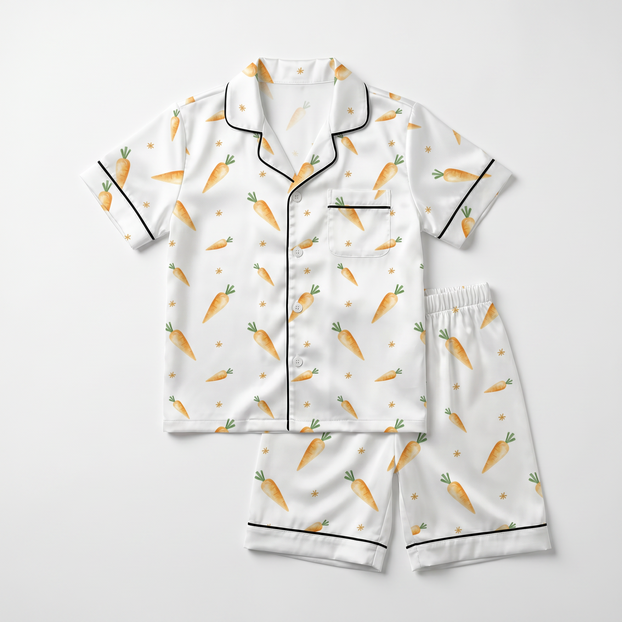 Short-sleeved Kid's Pajama Set in Carrot