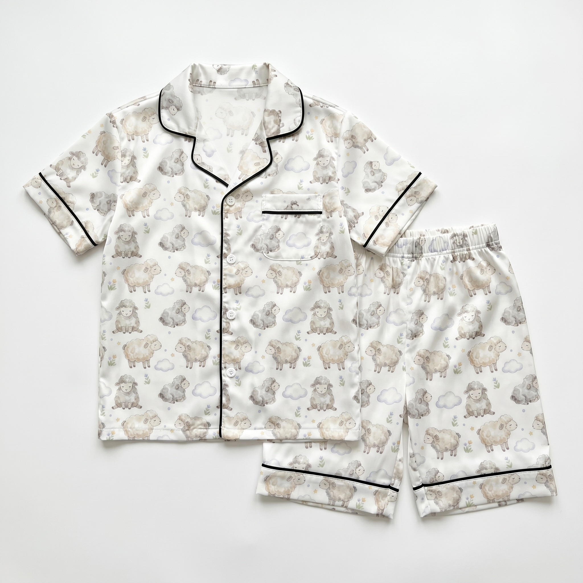 Short-sleeved Kid's Pajama Set in Lamb