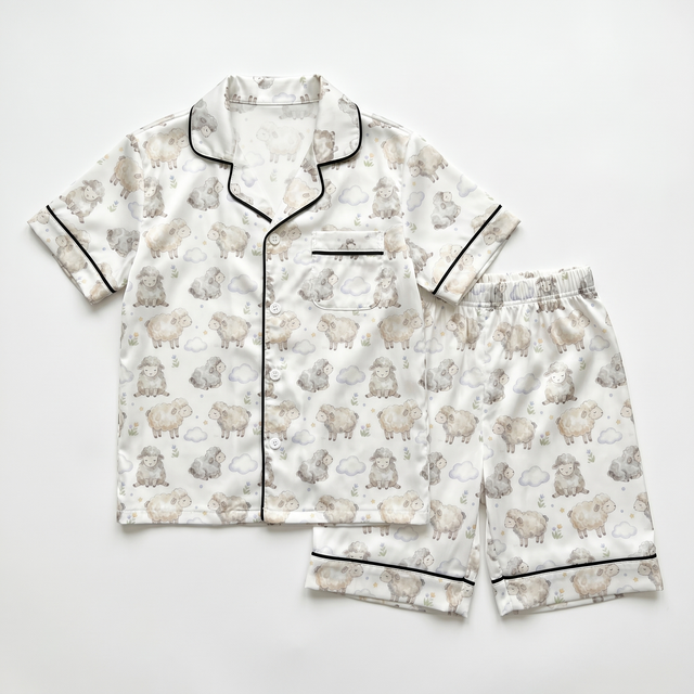 Short-sleeved Kid's Pajama Set in Lamb