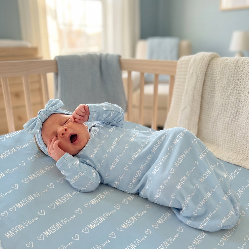 Personalized Sleep Gown Mono Name in Light Dutty Blue