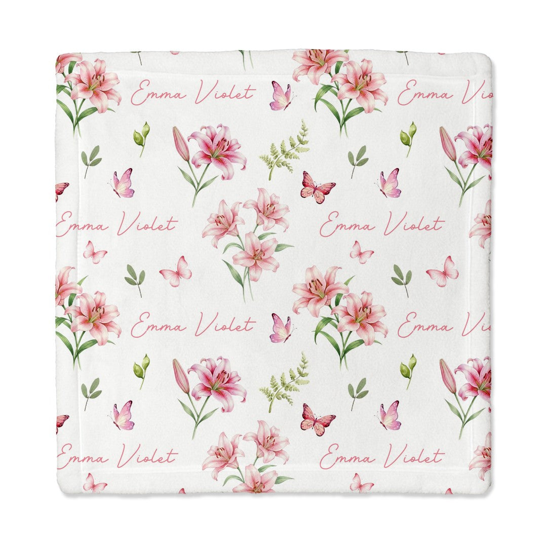 Personalized Lovey Blanket in Pink Lilys