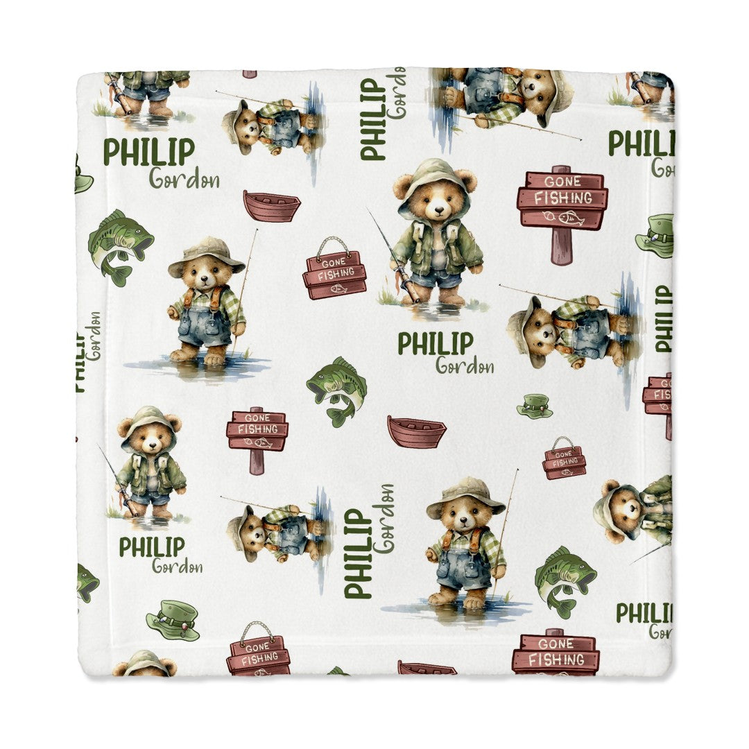 Personalized Lovey Blanket in Bear Fishing
