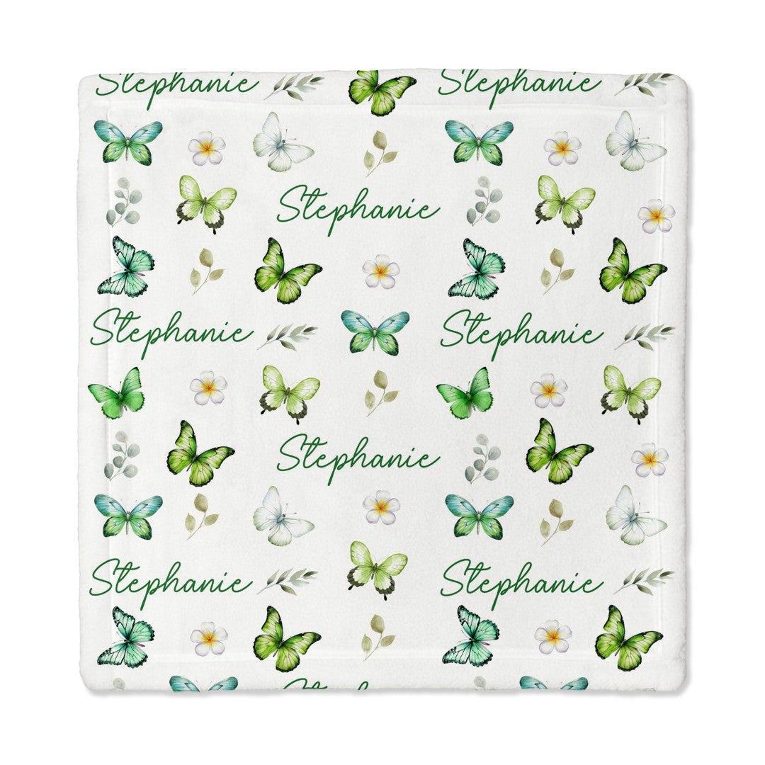 Green Butterfly Personalized Lovey Blanket