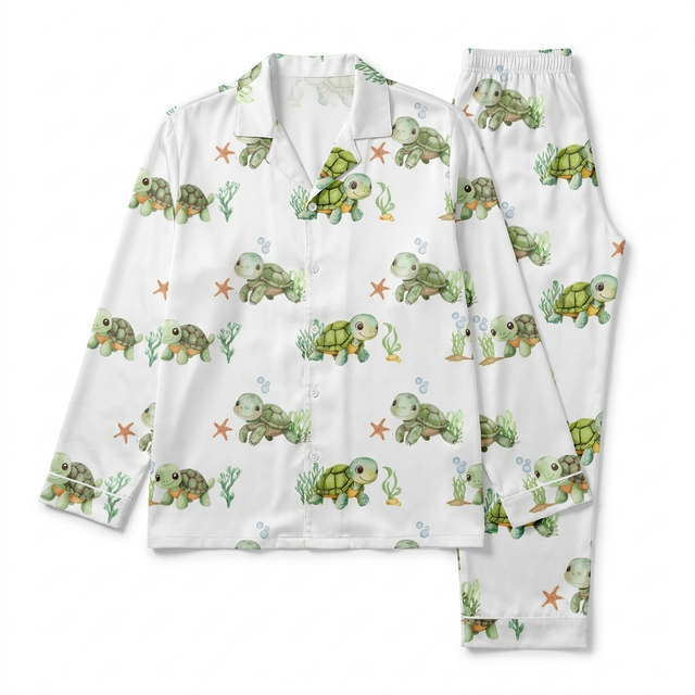 Long-Sleeved Men's Pajama Set in Sea Turtle