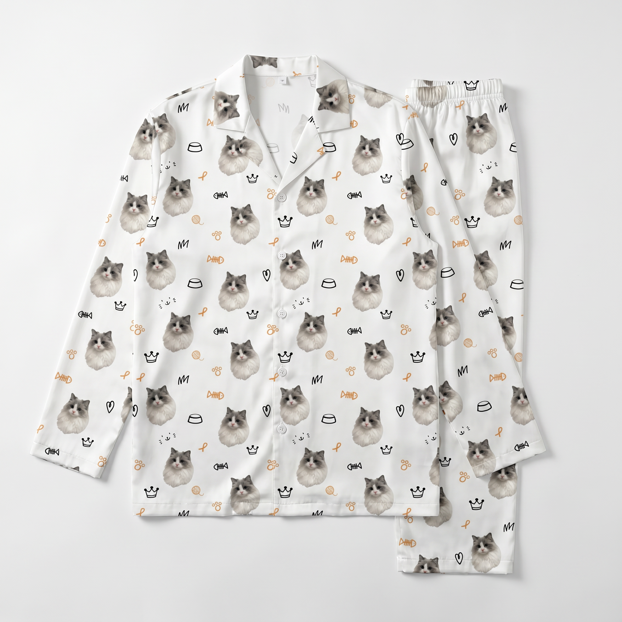 Long-Sleeved Men's Pajama Set in Kitty Portrait