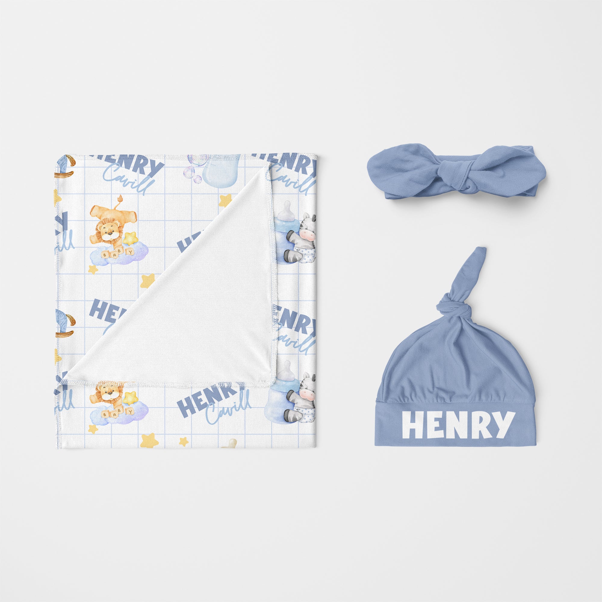 Personalized Knotted Hat in Cloud Blue