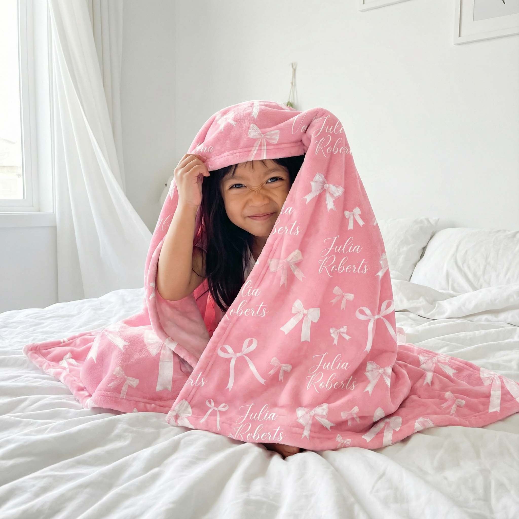 Personalized Blanket in Pink Coquette Bow