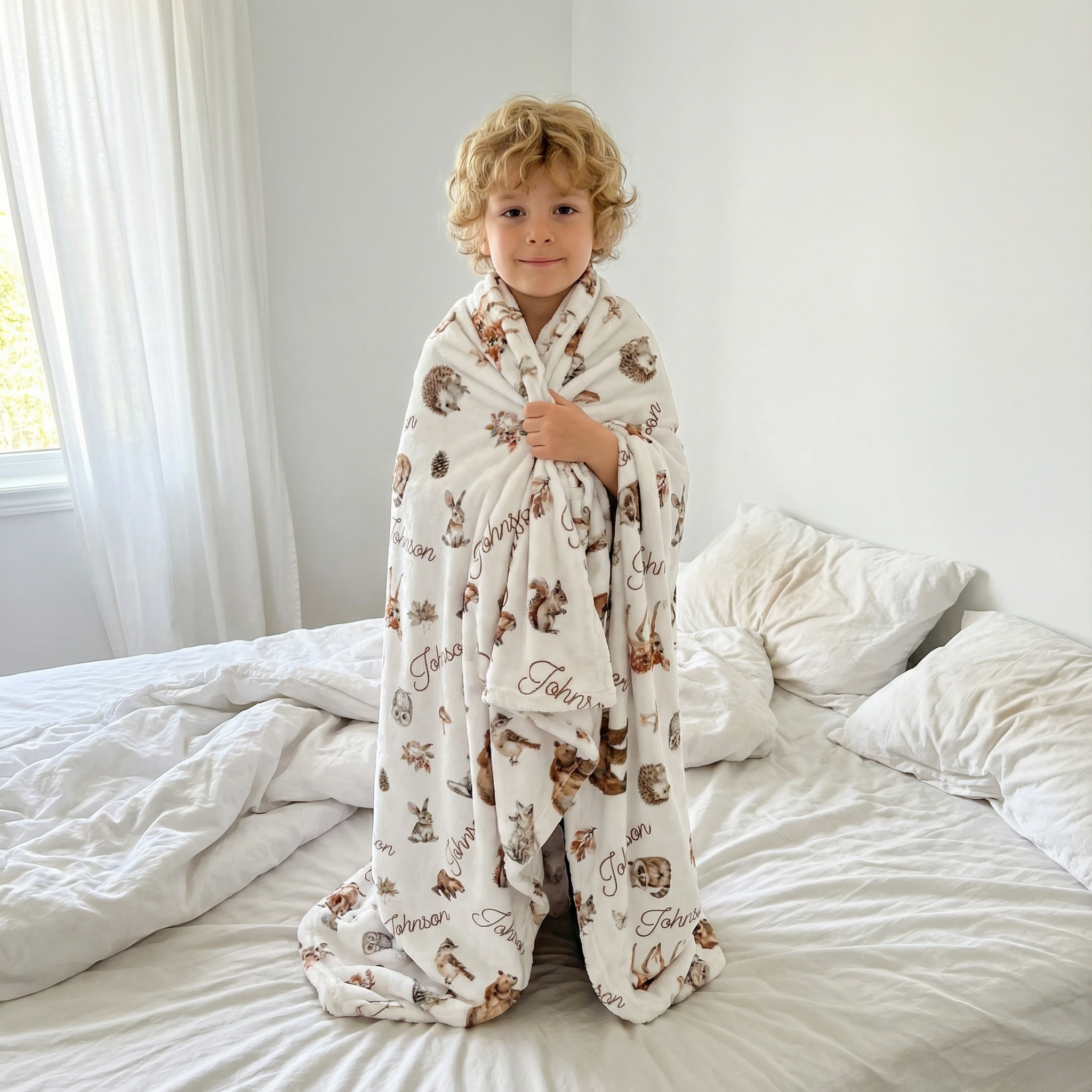 Personalized Blanket in Woodland Animals