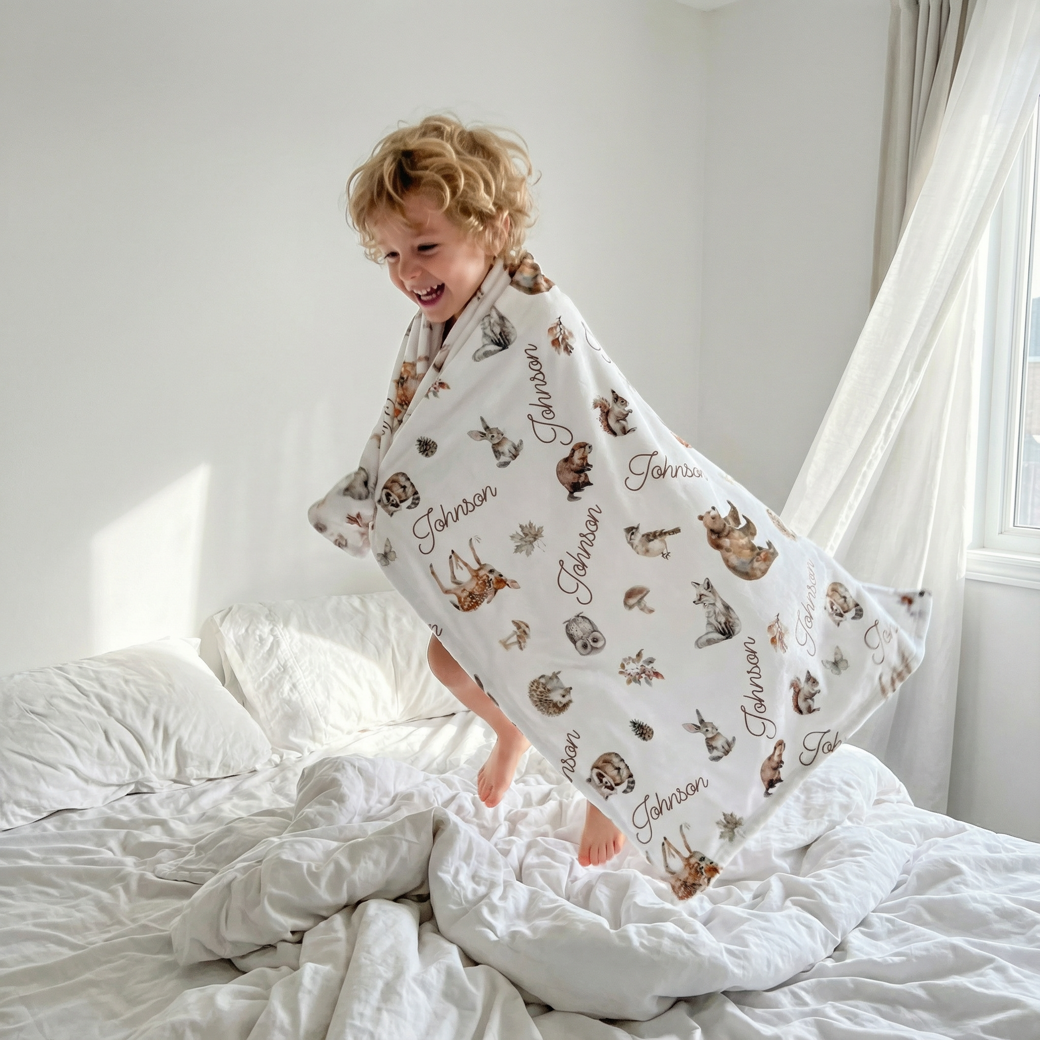 Personalized Blanket in Woodland Animals