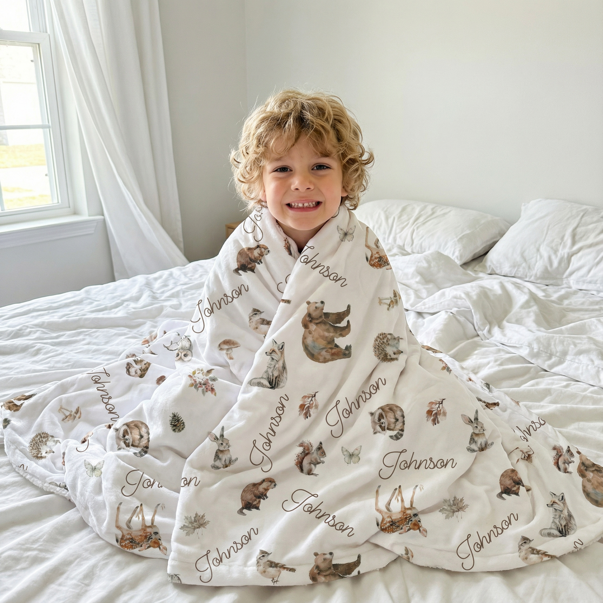 Personalized Blanket in Woodland Animals