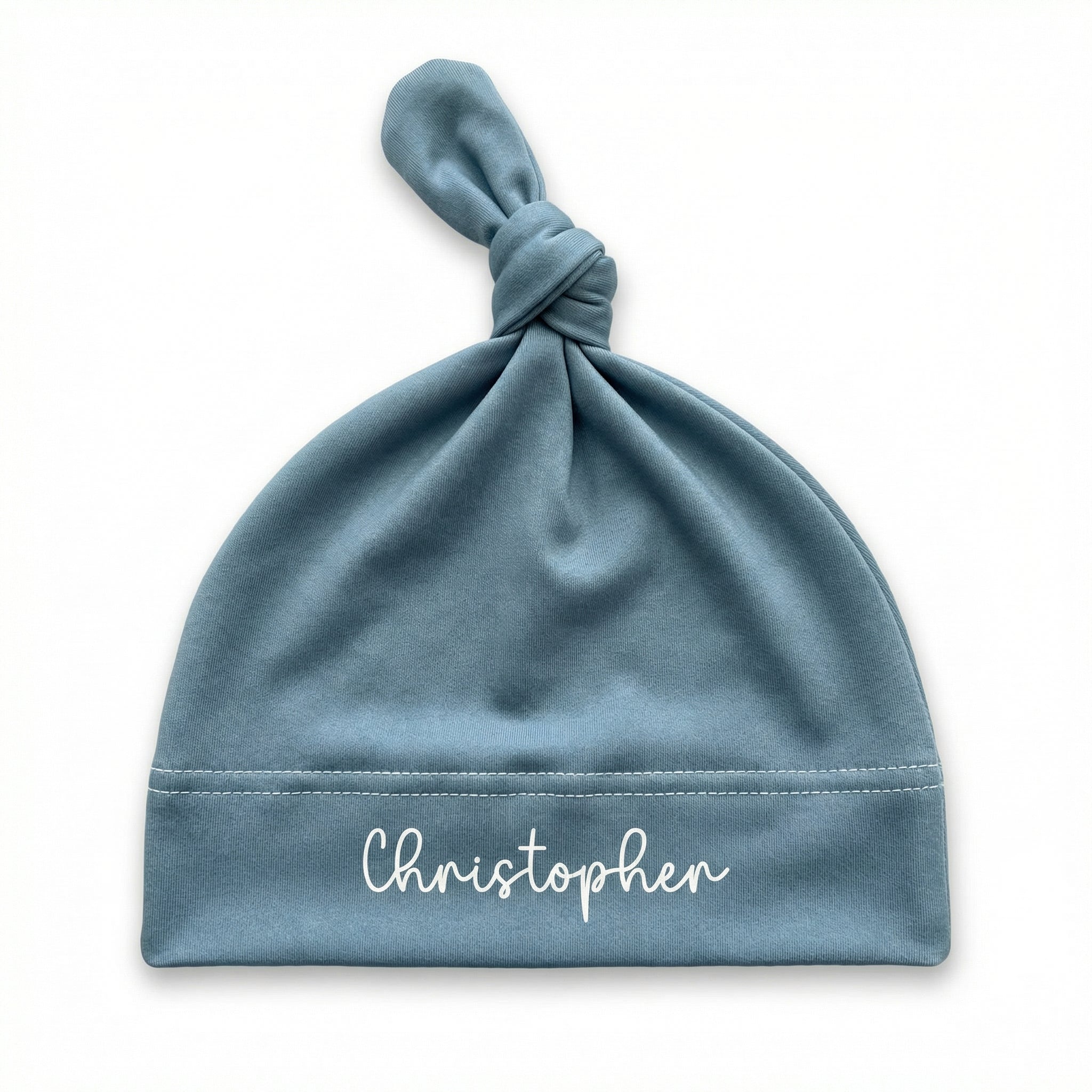 Personalized Knotted Hat in Blue Haze