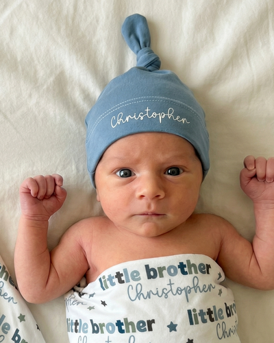 Personalized Knotted Hat in Blue Haze