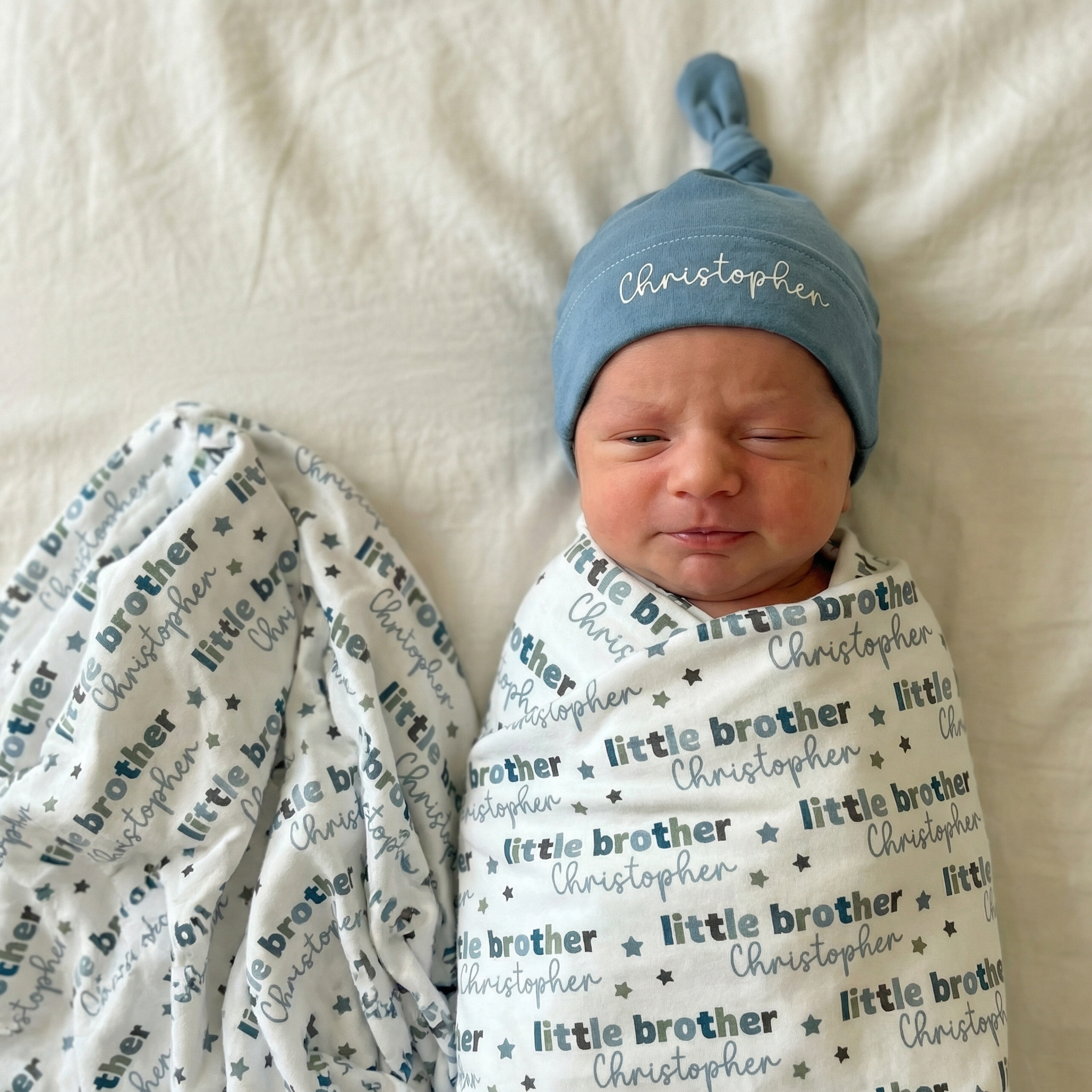 Personalized Knotted Hat in Blue Haze