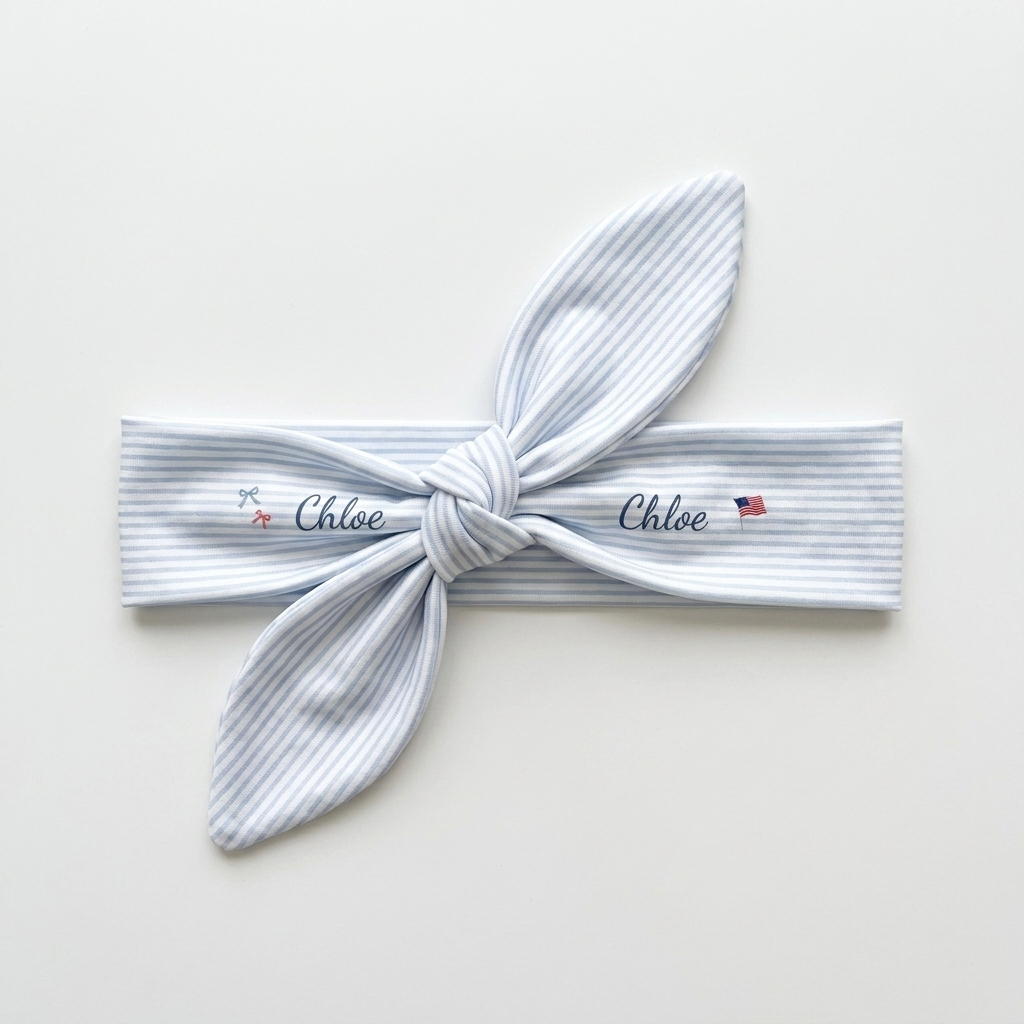 Personalized Knotted Headband in Patriotic Stripe