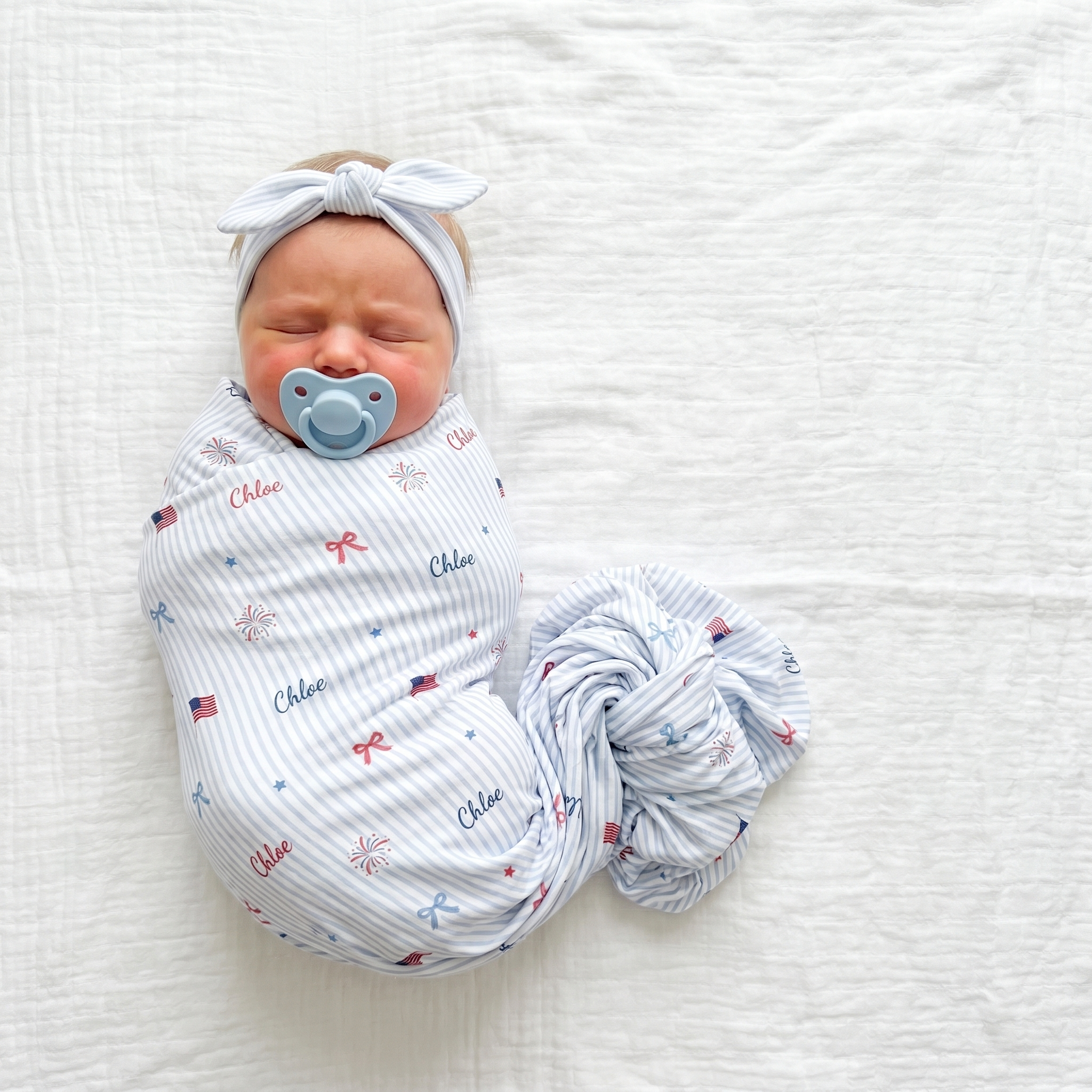 Personalized Knotted Headband in Patriotic Stripe