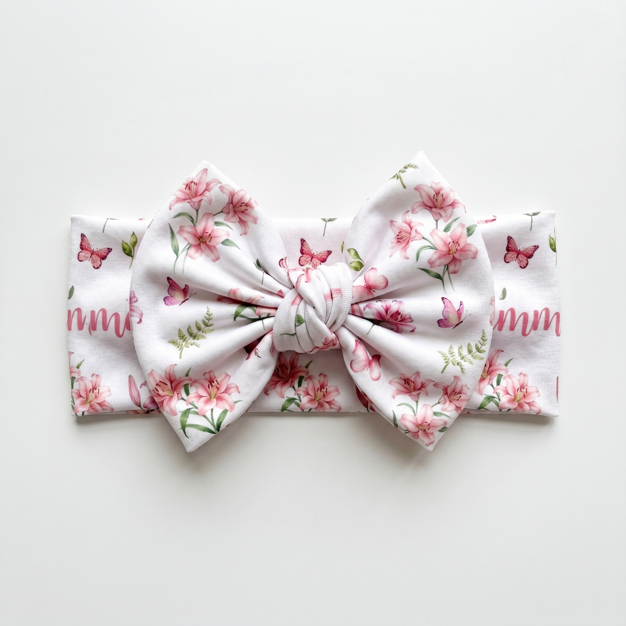 Personalized Bow Headband in Pink Lilys