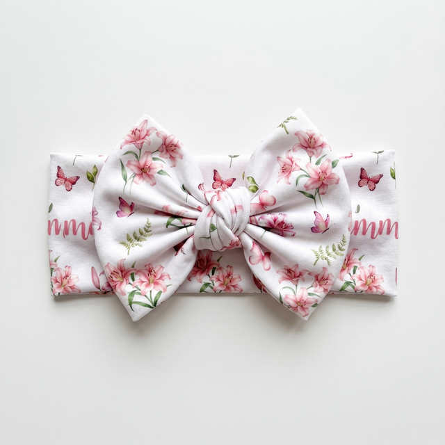 Personalized Bow Headband in Pink Lilys