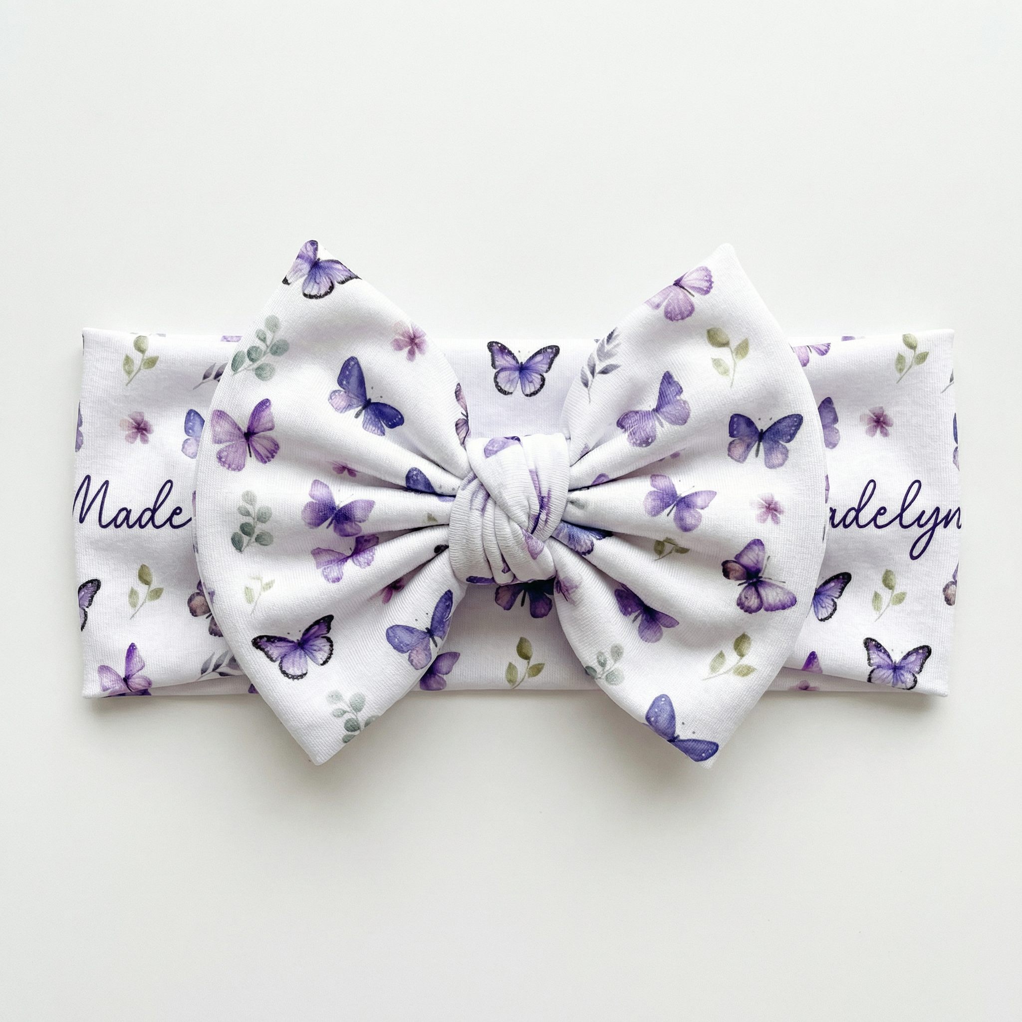 Personalized Bow Headband in Purple Butterfly