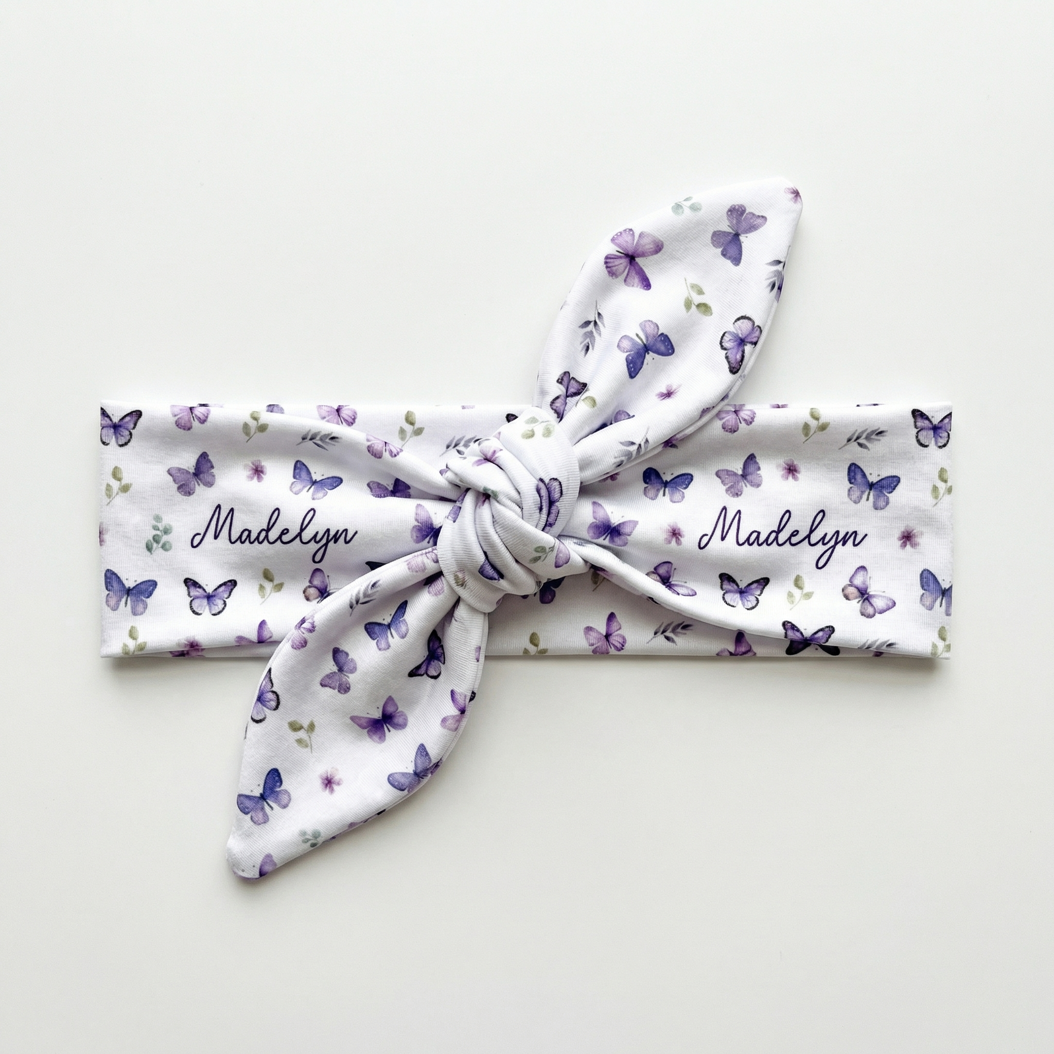 Personalized Knotted Headband in Purple Butterfly