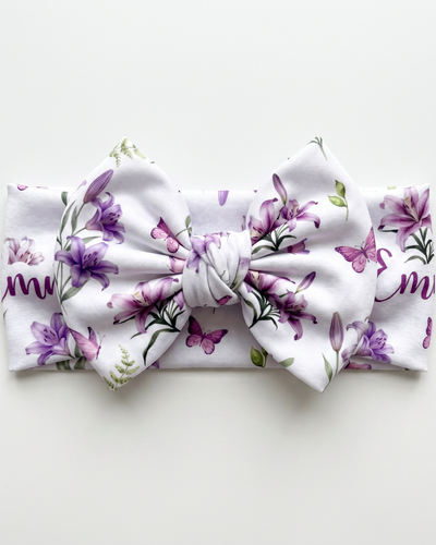 Personalized Bow Headband in Purple Lilys