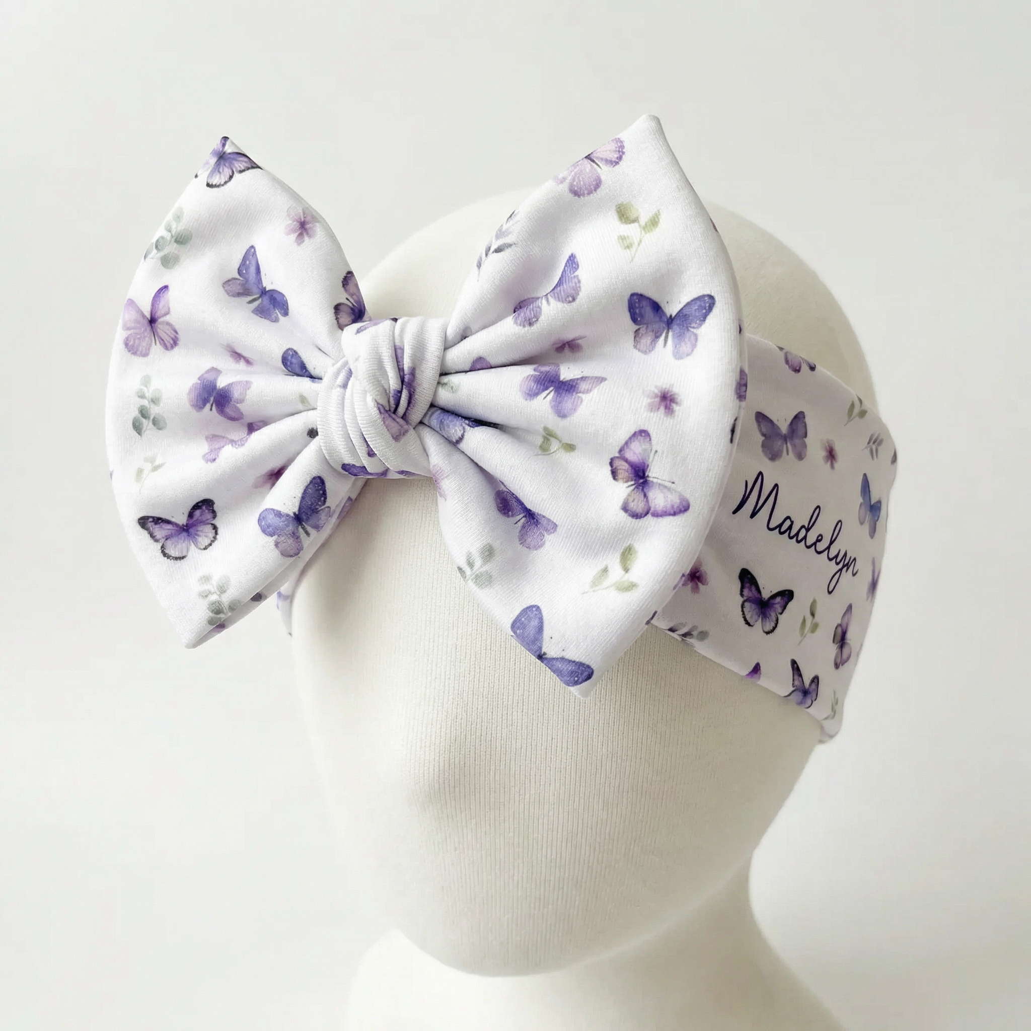 Personalized Bow Headband in Purple Butterfly