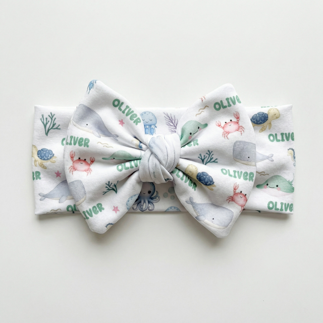 Personalized Bow Headband in Sea Animals