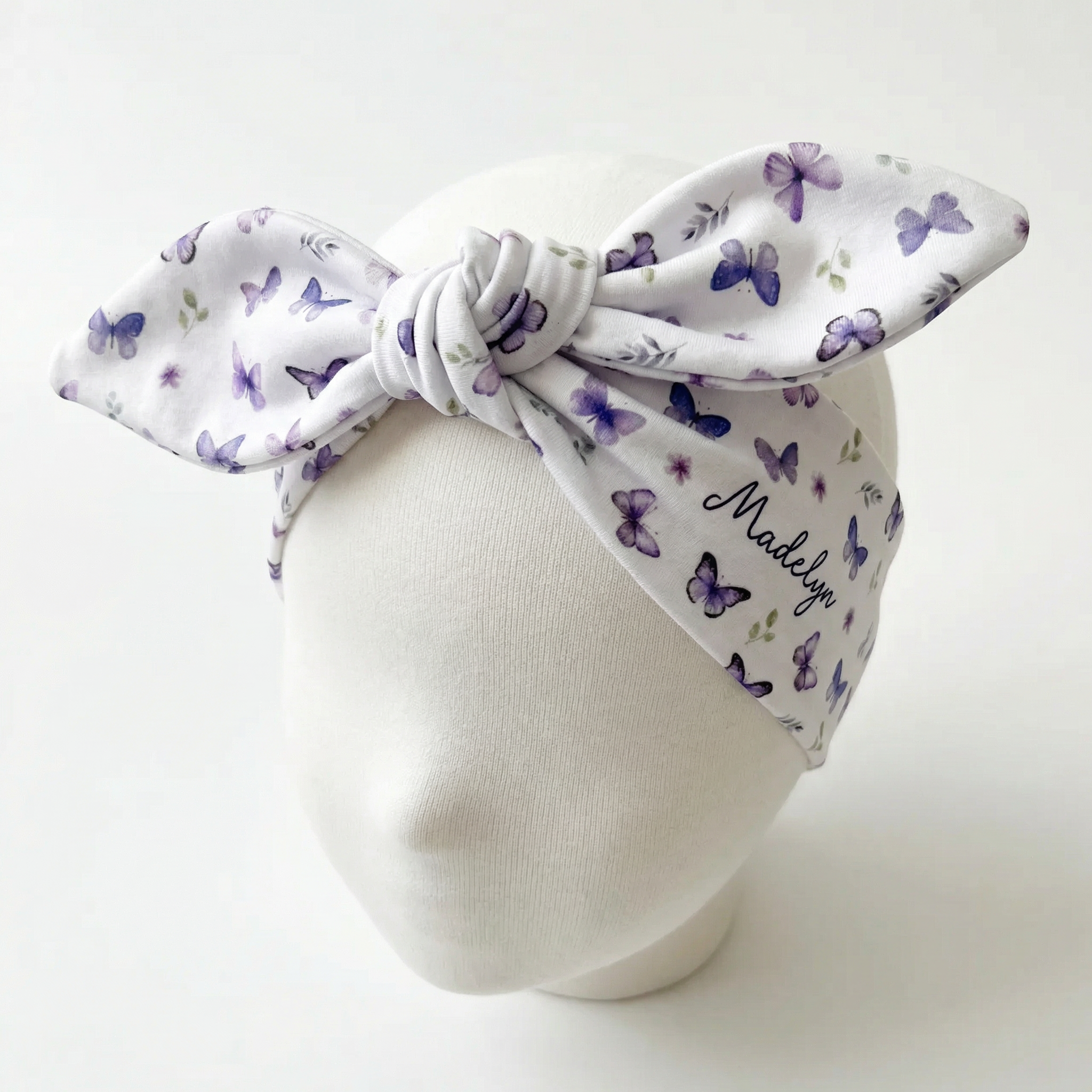 Personalized Knotted Headband in Purple Butterfly