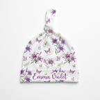 Personalized Knotted Hat in Purple Lilys