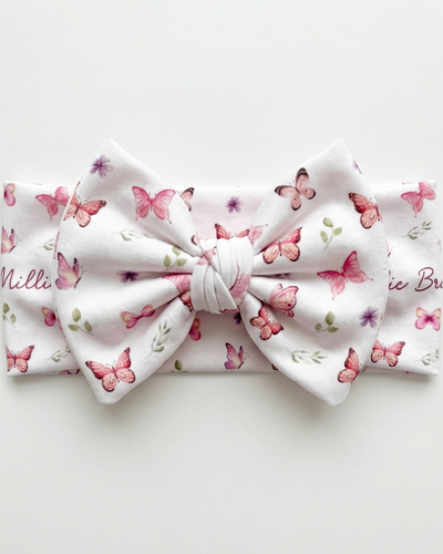 Personalized Bow Headband in Pink Butterfly