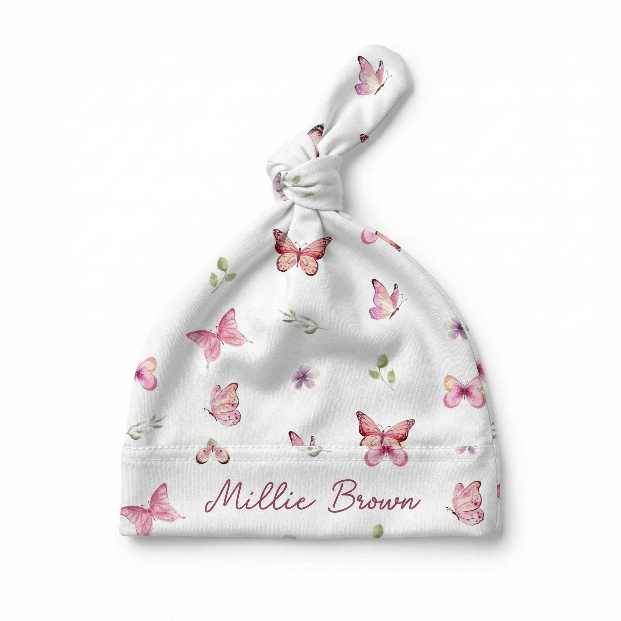 Personalized Knotted Hat in Pink Butterfly