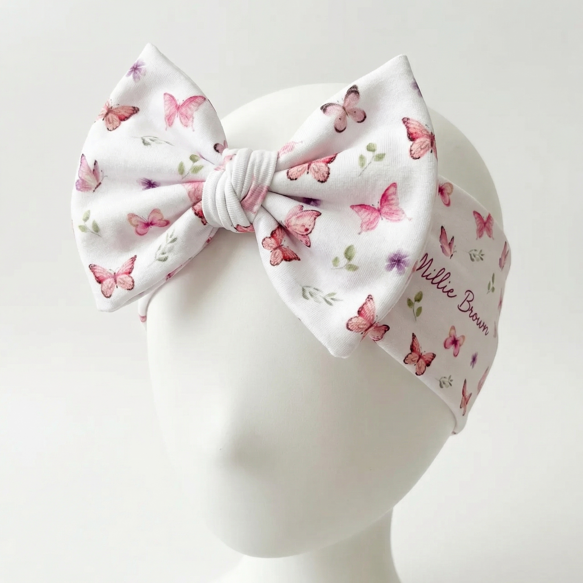 Personalized Bow Headband in Pink Butterfly