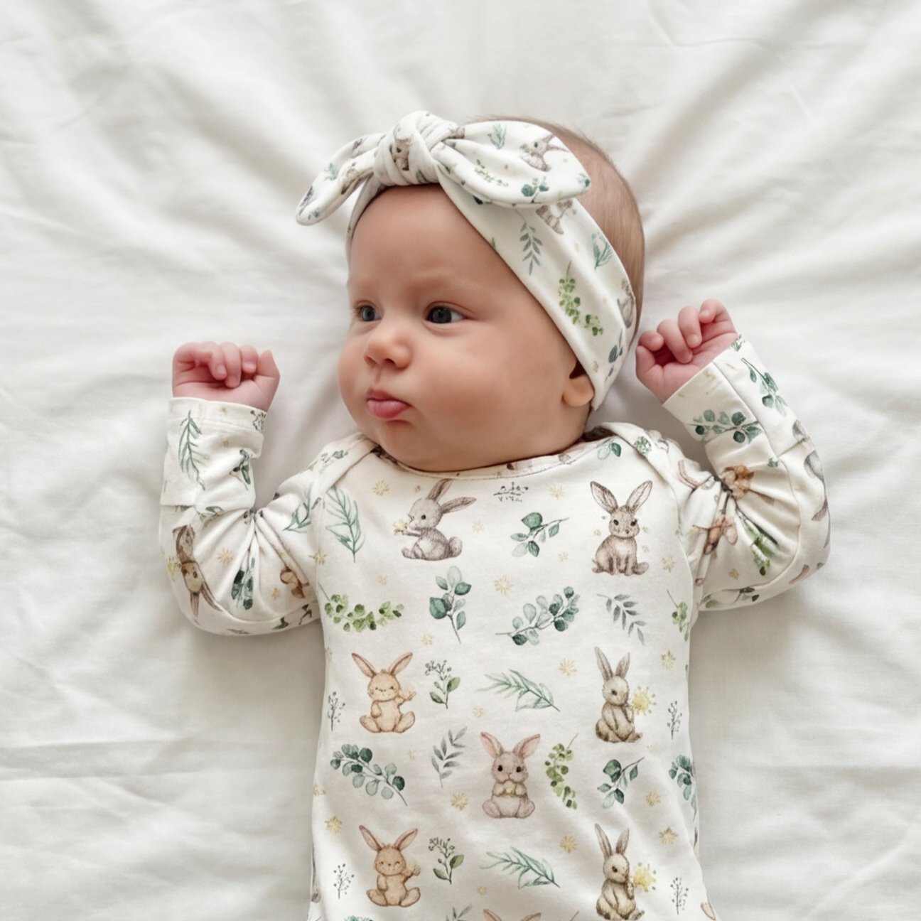 Personalized Knotted Headband in Bunny Garden