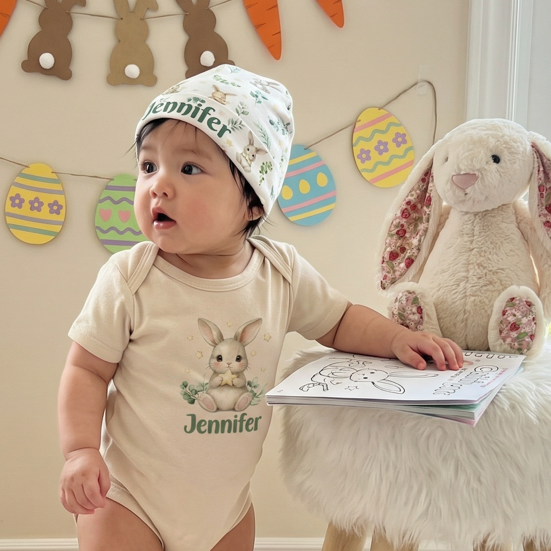 Personalized Beanie in Bunny Garden