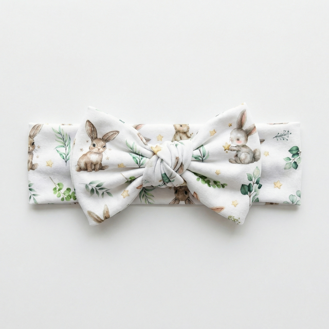 Personalized Bow Headband in Bunny Garden