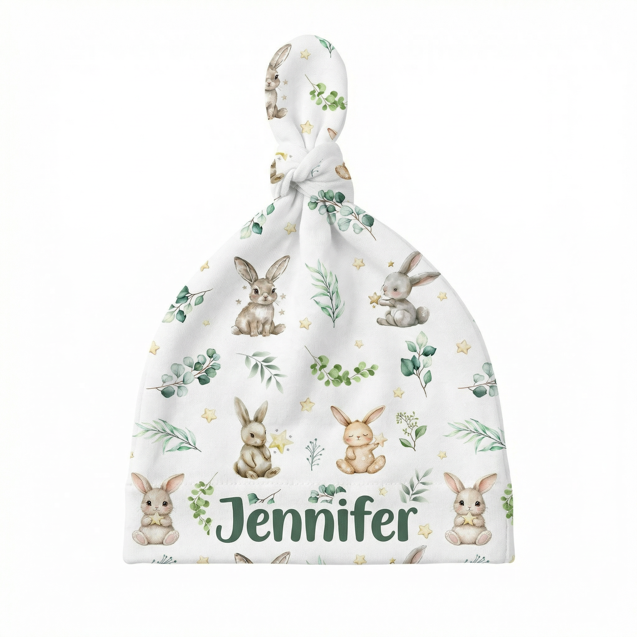 Personalized Knotted Hat in Bunny Garden