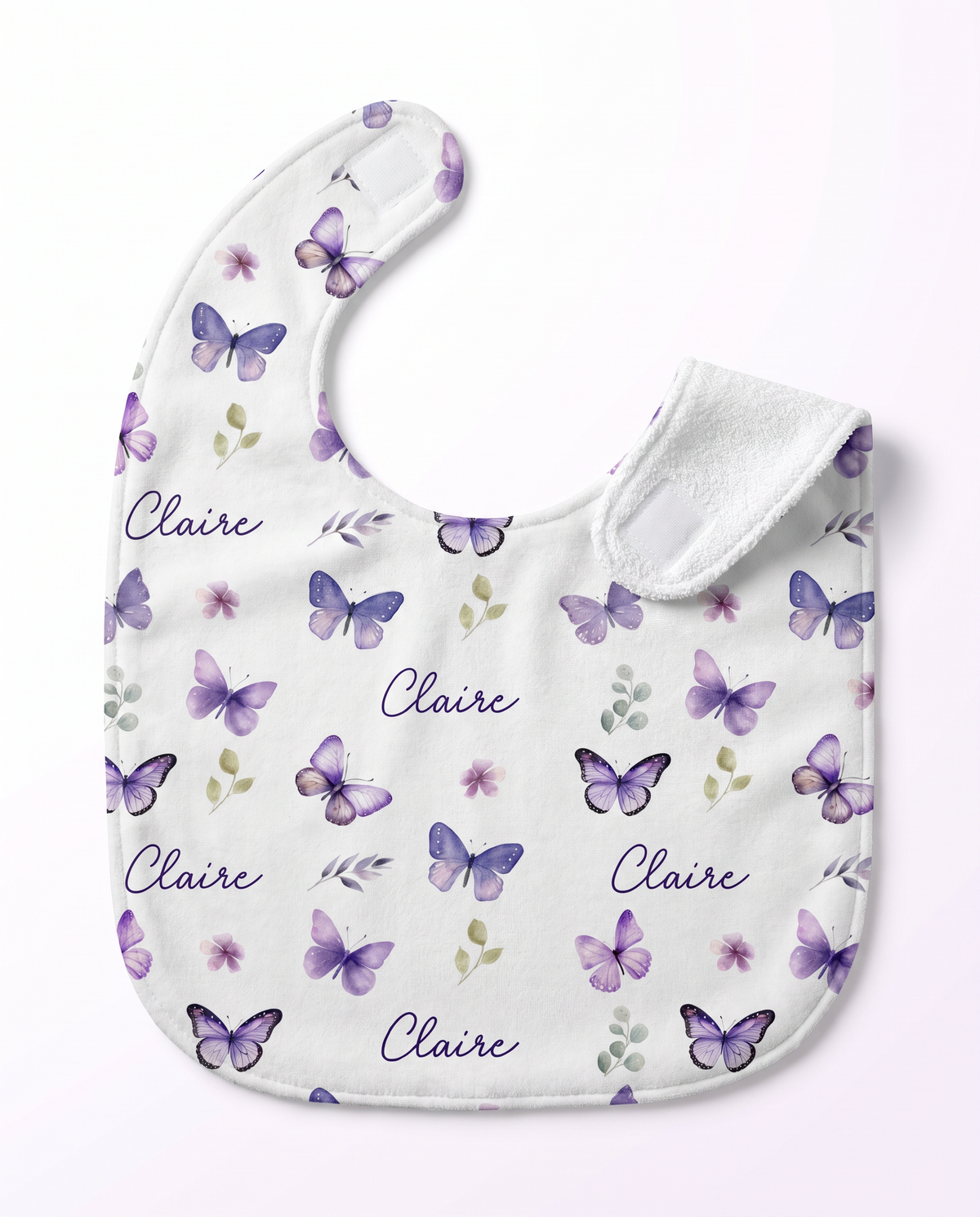 Personalized Bib and Burp Cloth Set in Purple Butterfly