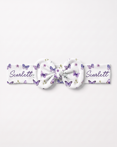 Personalized Bow Headband in Purple Butterfly