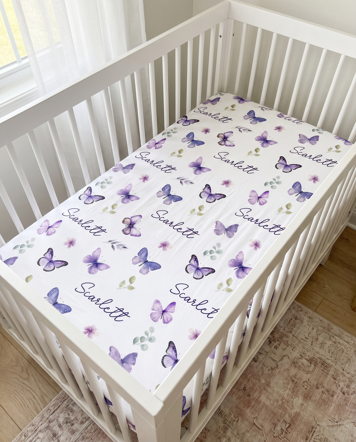 Personalized Crib Sheet in Purple Butterfly