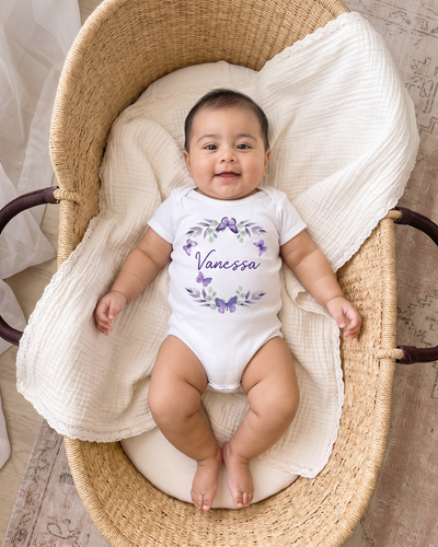 Personalized Graphic Bodysuit in Purple Butterfly