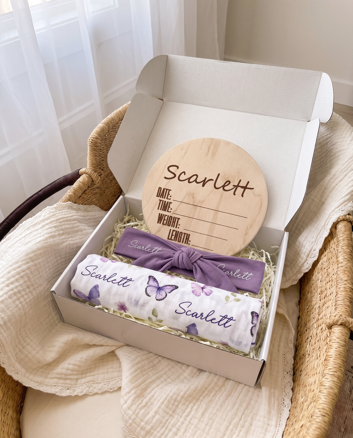 The Ultimate Gift Set with Wood Sign in Purple Butterfly