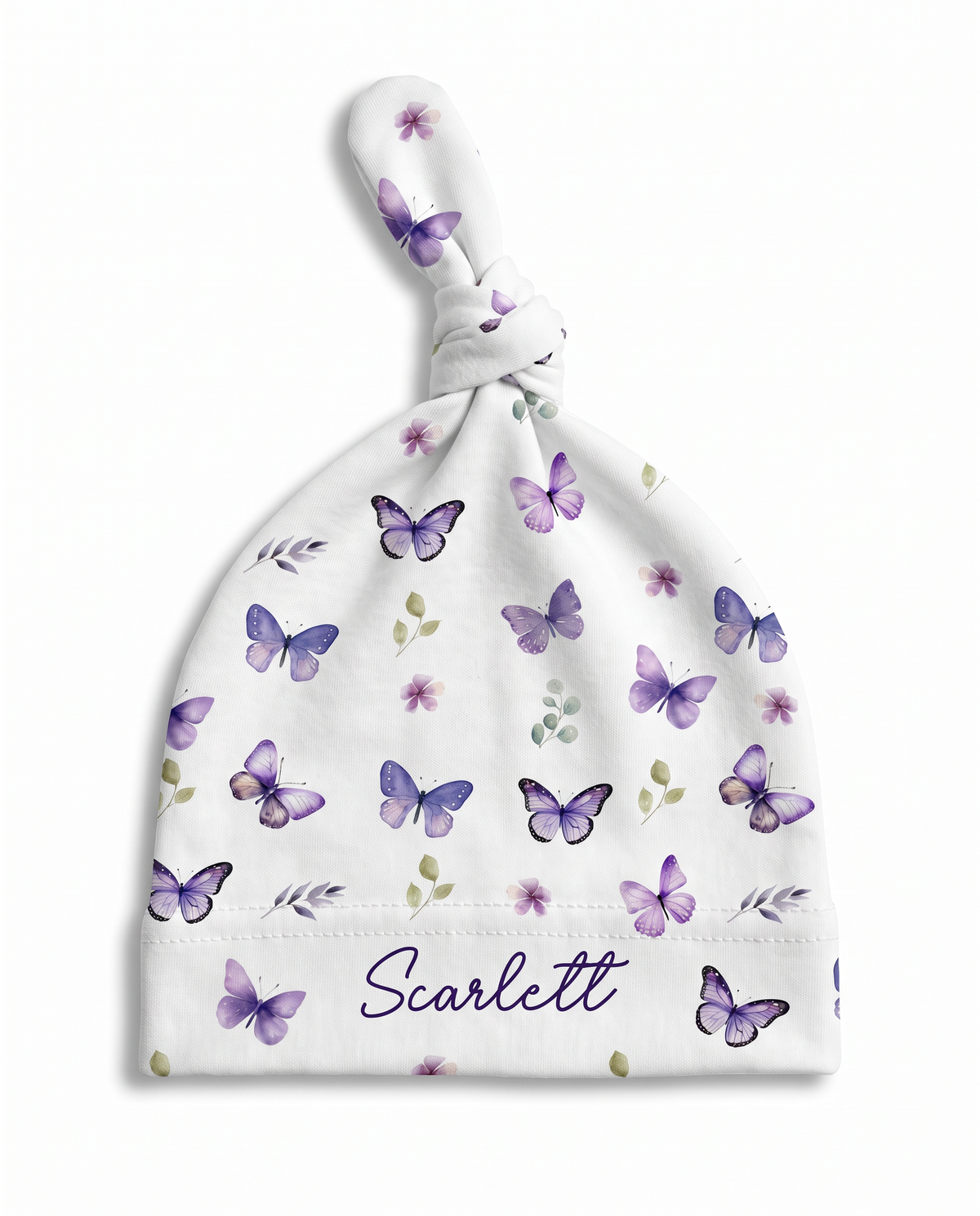 Personalized Knotted Hat in Purple Butterfly