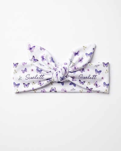 Personalized Knotted Headband in Purple Butterfly
